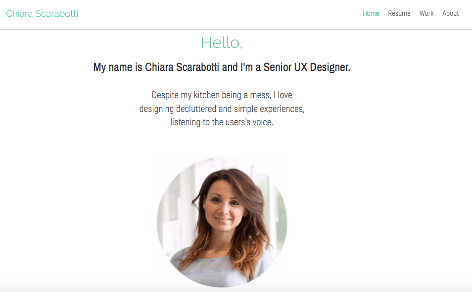 a Strikingly user's personal website, briefly describing the skill and service she offers a Strikingly user's personal website, briefly describing the skill and service she offers